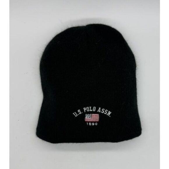 US‎ Polo Assn Hat Beanie Knit Reversible Black Gray Striped Embroidered Winter - Picture 1 of 4